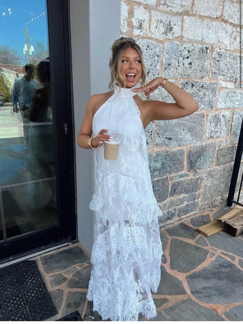 White Lace Halter Maxi Dress